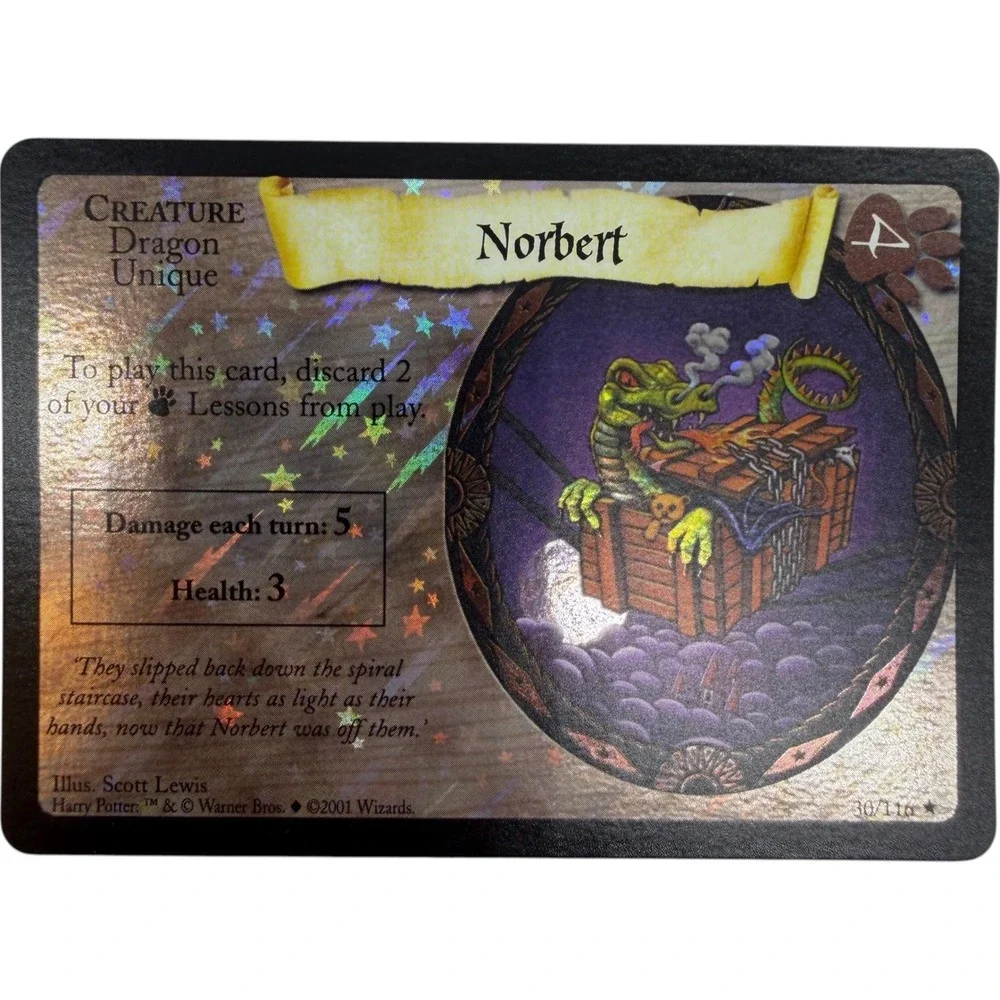 Harry Potter TCG Norbert 30/116 Holofoil Rare Base Set 2001 Wizards Excellent